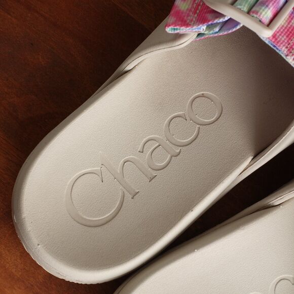 Chaco Sandals Womens SZ 7 Cream Pink Chillos Slide Tie Dyed Adjustable Flat Shoe - Picture 6 of 13